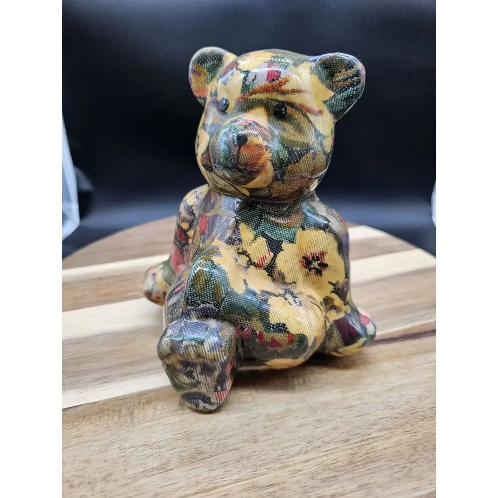 Vintage Decoupage Teddy Bear Figurine Floral Cottage‎ Core